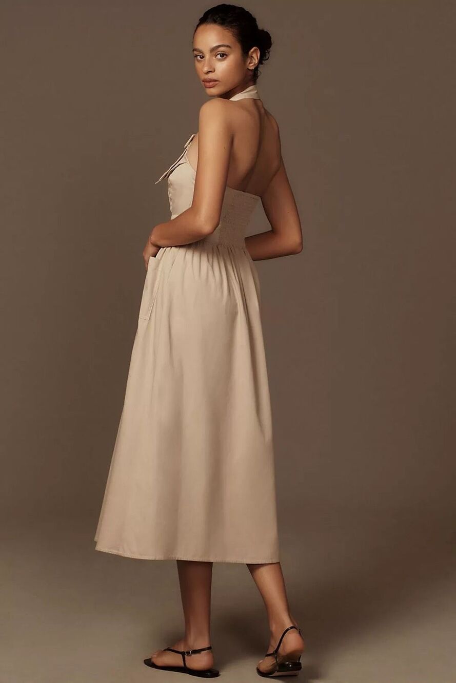 NWOT Anthropologie Porridge Halter Utility Midi Dress In Neutral Size Small - Picture 2 of 11